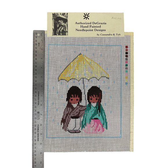 Authorized DeGrazia Hand-Painted Needlepoint Canvas Rainy Day Design By Cassandr - Picture 4 of 6